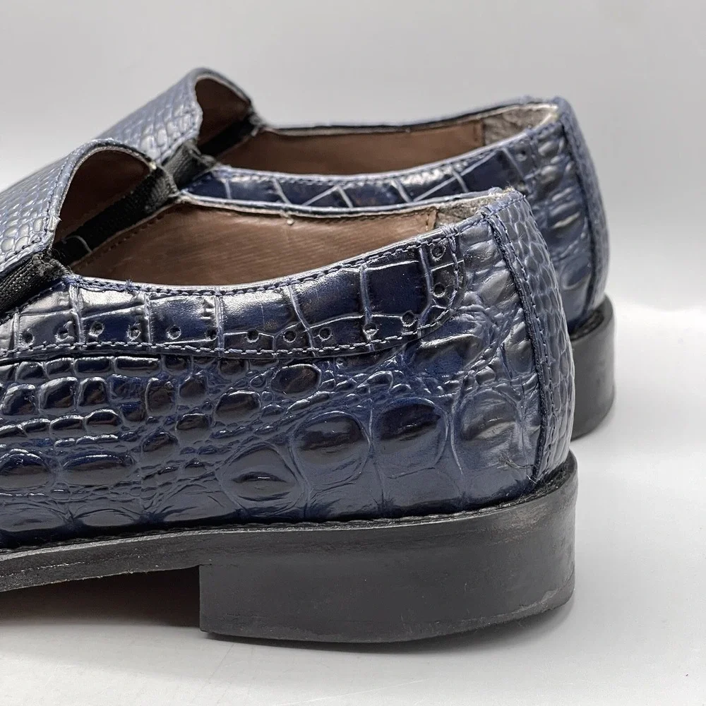 Stacy Adams Men's 7 Shoes Blue Slip On Leather Croc Print‎ Navy Tedesco 24903